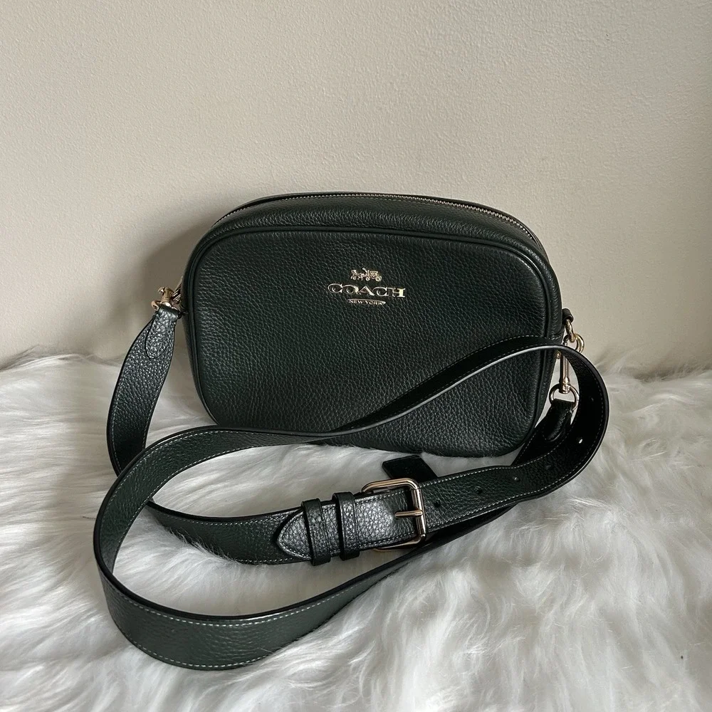 Coach Jamie Camera Bag Forest Green Pebbled Leather Crossbody Excellent - Picture 2 of 9